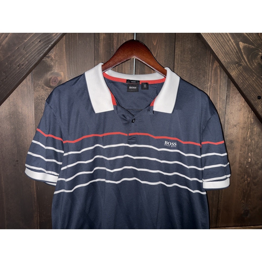 MENS XXL HUGO BOSS SLIM FIT MENS POLO Navy Blue POLO SHIRT COTTON